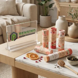 Empaque de tubo de bálsamo labial de papel kraft impreso con ilustraciones florales y de frutas, adecuado para uso cosmético o de regalo, servicio OEM/ODM disponible