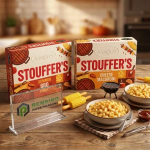 صندوق تغليف الطعام الورقي المستطيل المطبوع من STOUFFER’S مع صور للشواء والمعكرونة بالجبن، مناسب للأطعمة المجمدة أو تغليف التجزئة، خدمة OEM/ODM