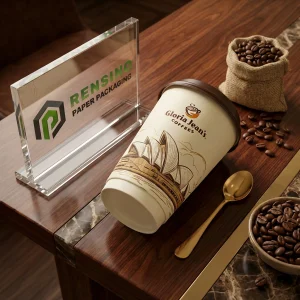 Gobelet en papier blanc avec logo et illustration de café, adapté à l'emballage de café, design personnalisé disponible