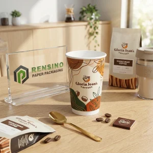 Bicchiere di carta colorato con motivo di chicchi di caffè, adatto per imballaggio di caffè e bevande