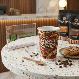 Gobelet en papier avec motif de grain de café, adapté à l'emballage de café ou de boissons, design personnalisé disponible