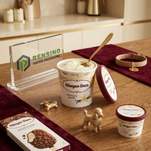 Confezione di Carta per Gelato alla Vaniglia Stampata con Branding Chiaro, Adatta per Confezionamento Alimentare, Design Personalizzato Disponibile