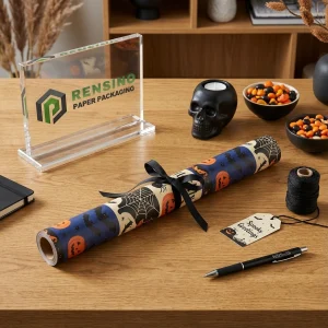 Carta da regalo kraft stampata con motivo di zucca di Halloween e ragnatela, design personalizzato disponibile