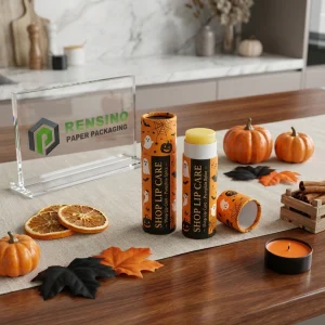 Orange Paper Lip Balm Tube with Halloween Ghost and Pumpkin Pattern for Cosmetic or Gift Use, Custom Design Available