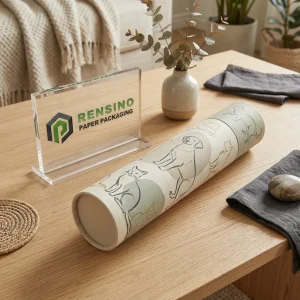 Tubo de papel de tela kraft con patrón de arte lineal impreso de perro y gato, adecuado para empaques de tela o venta al por menor, diseño personalizado disponible