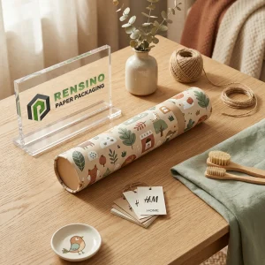 Embalaje de tubo de papel kraft con patrón de animales y plantas, adecuado para embalaje de tela o venta al por menor, diseño personalizado disponible
