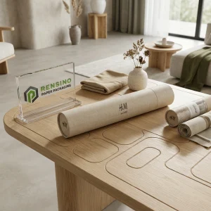 Embalaje de tubo de papel kraft con texto impreso de H&M Home, adecuado para embalaje de tela o venta al por menor, diseño personalizado disponible