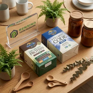 Scatole Regalo in Carta Kraft Bianche e Verdi con Etichette Stampate, Adatte per Imballaggio Alimentare o di Integratori, Design Personalizzato Disponibile