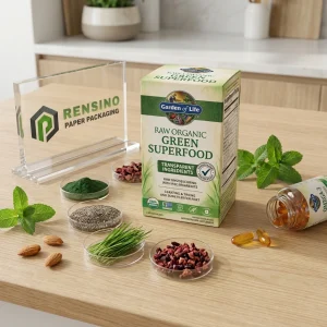 Caja de Empaque de Papel Verde y Transparente con Logo Impreso y Patrón, Adecuada para Empaque de Alimentos o Regalos, Servicio OEM/ODM Disponible