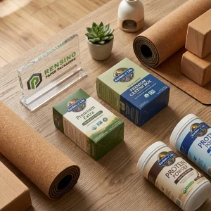 Caja de embalaje de papel verde y azul con etiquetas impresas y logotipo, adecuada para envases de regalo, alimentos o venta al por menor, servicio OEM/ODM disponible