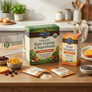 Empaque de papel verde y naranja para productos orgánicos y suplementos, adecuado para regalos, venta al por menor, alimentos, cosméticos o empaque de marca, servicio OEM/ODM disponible