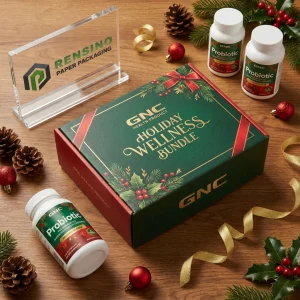 Caja de regalo de papel verde y rojo con patrón navideño y servicio OEM/ODM disponible