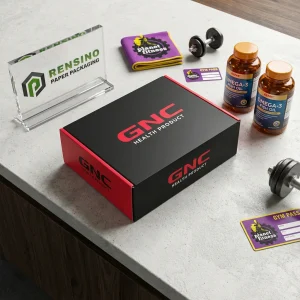 Roter und schwarzer Pappkarton mit GNC-Logo für die Verpackung von Nahrungsergänzungsmitteln, geeignet für Geschenke oder Einzelhandelsnutzung, OEM/ODM-Service verfügbar