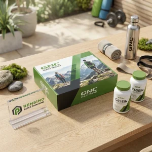 Caja de regalo rígida de papel verde y negro con texto impreso “GNC” y patrón de montaña, adecuada para empaquetado de cosméticos o regalos, servicio OEM/ODM disponible