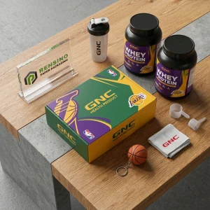 Caja de regalo de papel GNC verde y púrpura con logo y patrón impresos, adecuada para regalos, alimentos o empaques minoristas, servicio OEM/ODM disponible