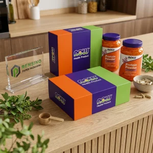 Bunte Papiergeschenkbox mit bedrucktem Branding und Muster, geeignet für Lebensmittel- oder Einzelhandelsverpackungen, benutzerdefiniertes Design verfügbar
