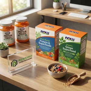 Bedruckte Papierverpackungsbox mit grünem und orangefarbenem Design, geeignet für Lebensmittel- oder Ergänzungsverpackungen, OEM/ODM-Service verfügbar