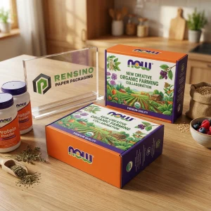Bunte Papierbox mit bedruckter Naturillustration für Geschenke, Lebensmittel oder Einzelhandelsverpackungen, geeignet für verschiedene Anwendungen, OEM/ODM-Service verfügbar
