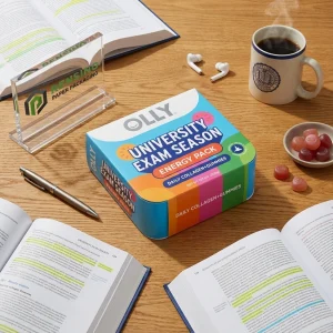 Bunte Papierbox mit bedrucktem “OLLY”-Text und grafischem Design, geeignet für Geschenke, Lebensmittel oder Einzelhandelsverpackungen, individuelles Design verfügbar