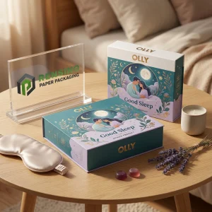 Blau-weiße Papiergeschenkbox mit Mond- und Paarillustration, geeignet für Geschenkverpackungen, OEM/ODM-Service verfügbar