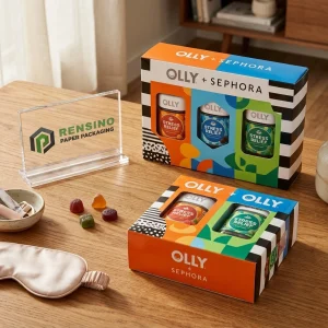 Bunte Papierbox mit transparenten Fenstern für Geschenk- oder Einzelhandelsverpackungen, benutzerdefiniertes Design verfügbar