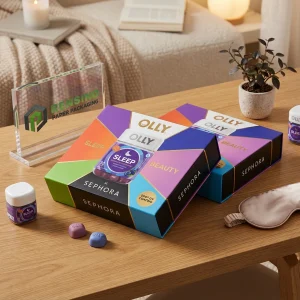Bunte Papiergeschenkboxen mit gedrucktem Branding und Muster, geeignet für kosmetische oder Einzelhandelsverpackung, benutzerdefiniertes Design verfügbar