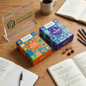 Bunte Papierverpackungsbox mit bedrucktem Design für Geschenk- oder Einzelhandelsverwendung, geeignet für Schreibwaren- oder Snackverpackungen, individuelles Design verfügbar