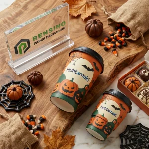 Gobelets en papier jetables orange avec motif de citrouille et de chauve-souris d'Halloween, service OEM/ODM disponible