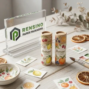 Kraft Paper Lip Balm Tube with Printed Fruit Illustrations and Text for Cosmetic or Gift Use, OEM/ODM Service Available