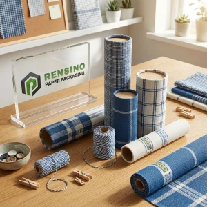 Blau und weiße Stoffpapierrohrverpackung mit kariertem Muster, geeignet für Stoff- oder Einzelhandelsverpackungen, OEM/ODM-Service verfügbar