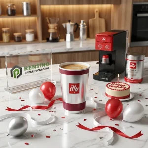 Red and White Disposable Paper Cups with Printed “illy” Text, Custom Logo Printing Available