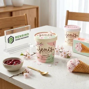 Tubo di gelato in carta rosa e crema stampato con motivo di fiori di ciliegio per imballaggio alimentare, servizio OEM/ODM disponibile