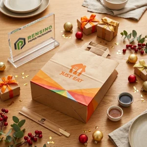 Sacola de Presente de Papel Kraft com Logotipo Impresso e Design Colorido, Adequada para Embalagem de Presente, Alimentos ou Varejo, Impressão de Logotipo Personalizado Disponível