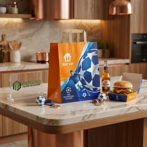 Sacola de Papel Colorida para Presentes com Padrão de Futebol e Alça, Adequada para Presentes, Varejo, Alimentos ou Embalagem Cosmética, Serviço OEM/ODM Disponível