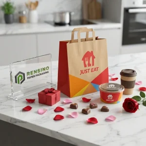 Bolsa de regalo de papel kraft con patrón geométrico colorido, adecuada para regalos, alimentos o empaques de venta al por menor, diseño personalizado disponible