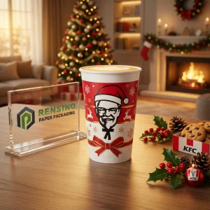 Red and White Disposable Paper Cups with Christmas Pattern, Custom Logo Printing Available