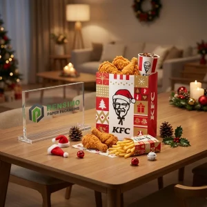 Sacos de Papel para Alimentos Descartáveis Vermelhos e Brancos com Padrão de Natal e Texto Impresso da KFC, Serviço OEM/ODM Disponível