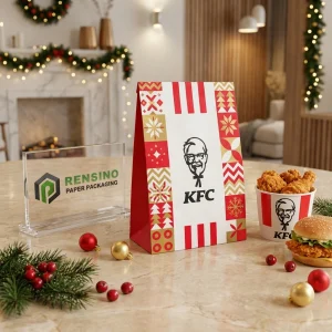 Red and White Paper Bag with Festive Pattern, Custom Packaging Solutions