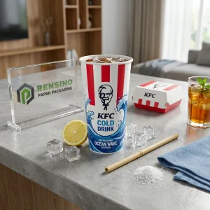 White and Red Printed Paper Cold Drink Cup with Ocean Wave Pattern for Beverage Packaging, Custom Logo Printing Available