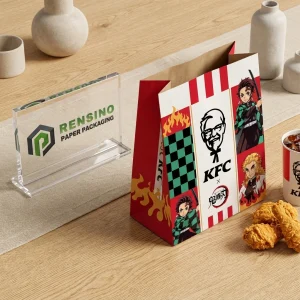 Red and White Paper Bag with Character and Flame Pattern, Custom Logo Printing Available