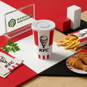 White and Red Paper Cup with Printed Stylized Text and Stripes, Suitable for Food and Beverage Packaging, Custom Logo Printing Available