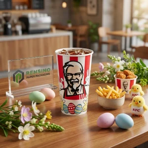 Red and White Paper Cup with Printed Bunny and Egg Pattern, Suitable for Food or Gift Packaging, OEM/ODM Service Available