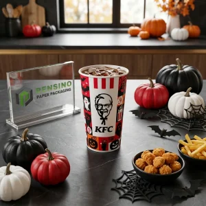 Red and White Printed Paper Cup with Halloween Pattern for Beverage Packaging, Custom Design Available