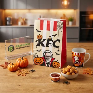 Sacos de Papel para Alimentos Descartáveis Vermelhos e Brancos com Padrão de Abóbora de Halloween e Teia de Aranha, Design Personalizado Disponível