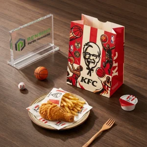 Red and White Paper Bag with Sports Graphic Design, Custom Printing Available