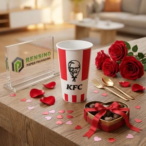 White and Red Printed Paper Cup with Brand Logo, Suitable for Beverage Packaging, Custom Logo Printing Available