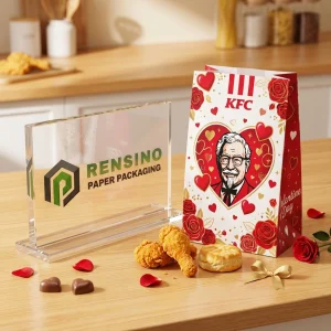 Sacchetti di carta per alimenti usa e getta bianchi e rossi con motivo di cuore e rosa, design personalizzato disponibile