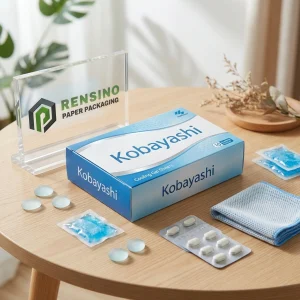 印刷されたブランディングとパターンの青い紙箱、ギフトまたはリテールパッケージに適しており、OEM/ODMサービスが利用可能