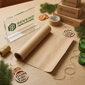 Rotolo di Carta Kraft con Logo e Motivo Stampati, Adatto per Imballaggio di Regali, Vendita al Dettaglio, Alimentari o Cosmetici, Servizio OEM/ODM Disponibile
