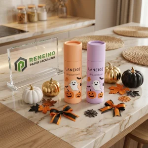 Orange and Purple Paper Lip Balm Tube with Halloween Ghost and Pumpkin Pattern for Cosmetic or Gift Use, OEM/ODM Service Available
